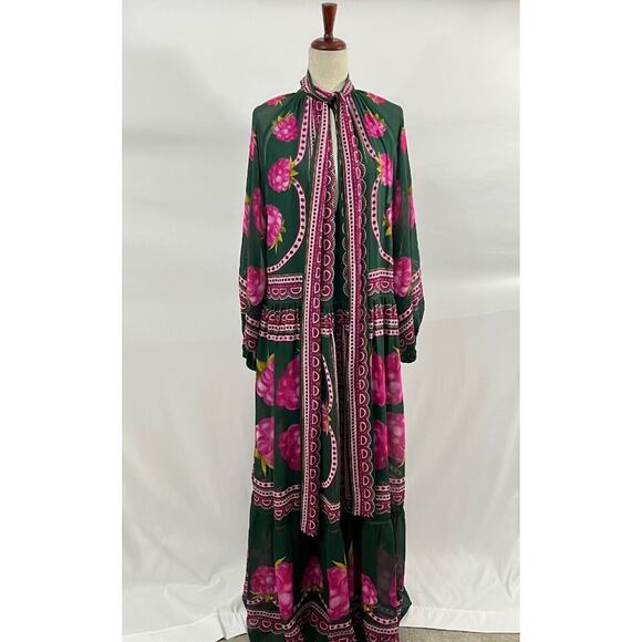 LA DOUBLEJ Sz L Large Athena Dress Silk Maxi Pink Green - Picture 9 of 14